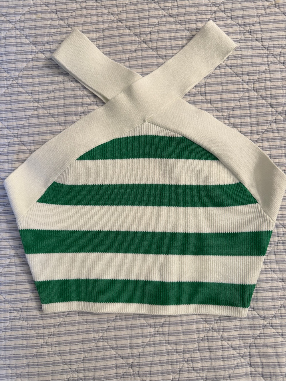 BABATON | Aritzia Green and White Striped One-Piece Cropped Halter Top Size S